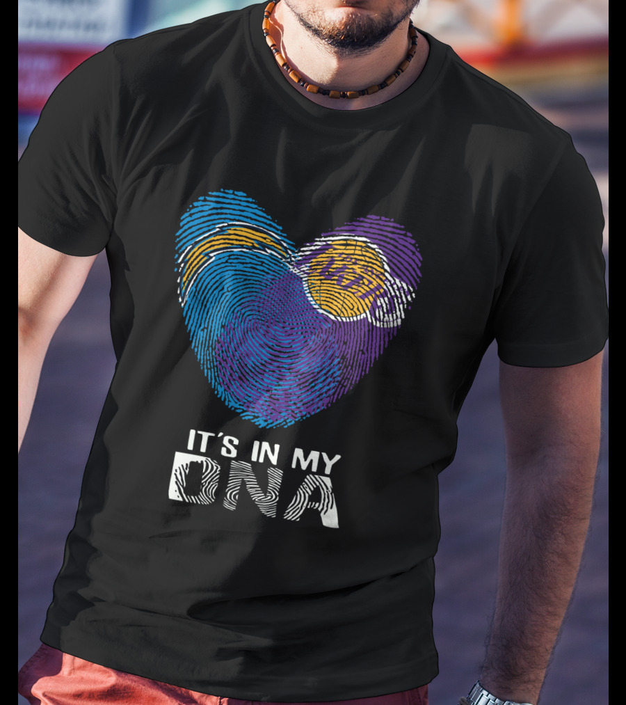 Chargers Lakers It's In My DNA Fingerprint Heart T-Shirt