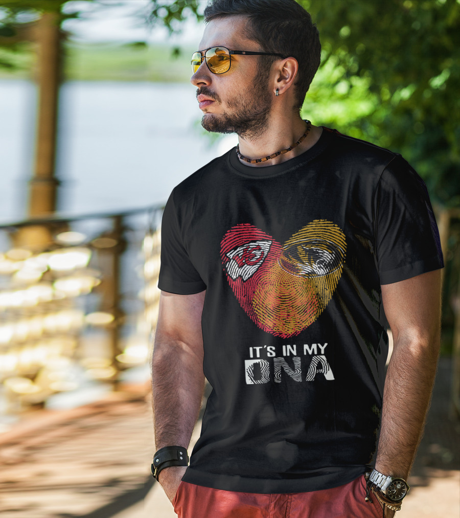 Chiefs Missouri Tigers It's In My Dna Fingerprint Heart T-Shirt