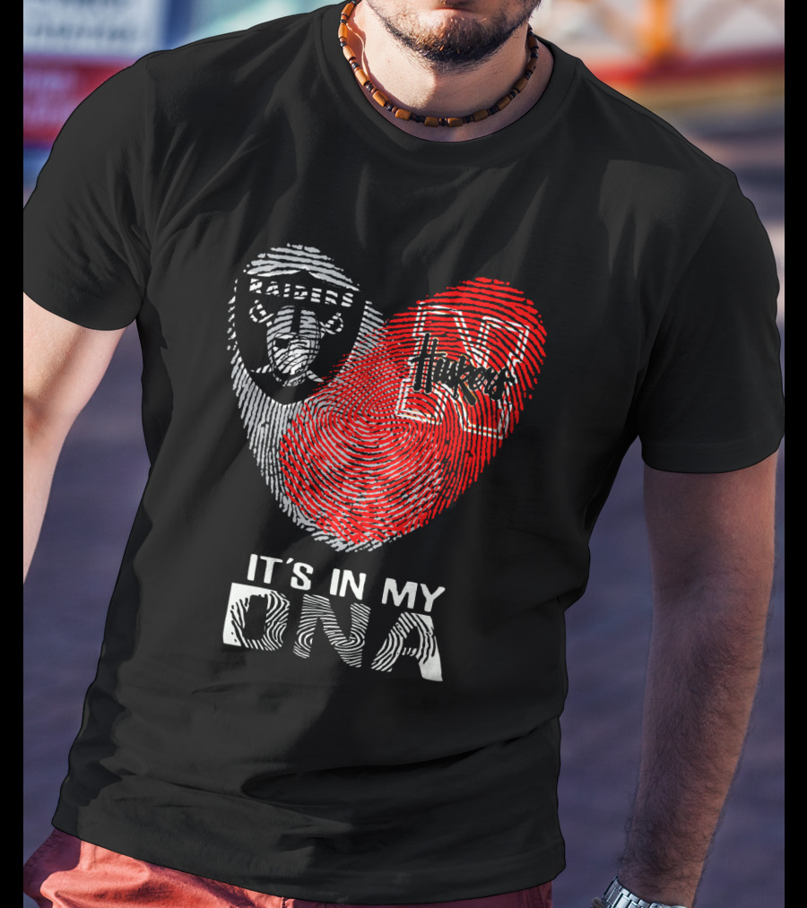 Raiders Huskers It's In My Dna Fingerprint Heart T-Shirt