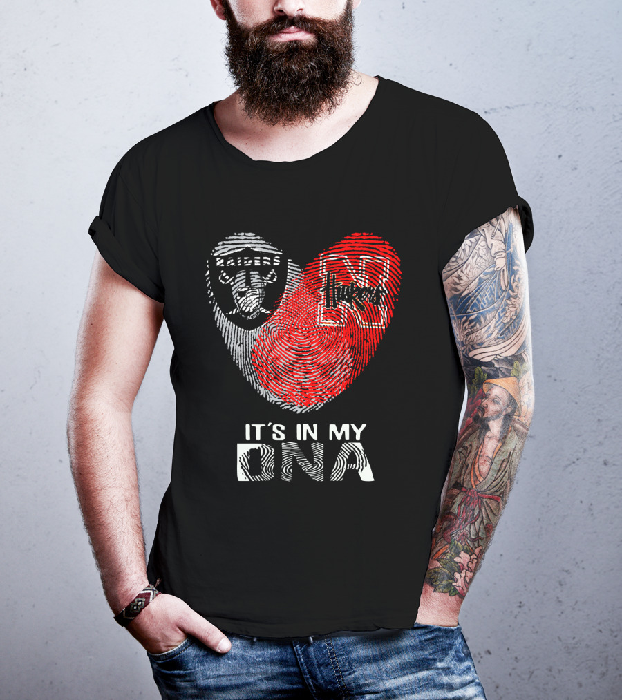 Raiders Huskers It's In My Dna Fingerprint Heart T-Shirt