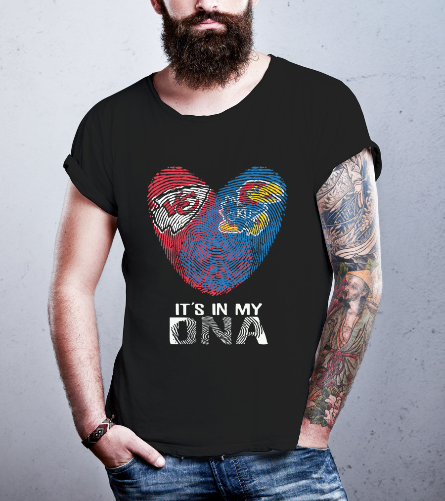 Kansas City Chiefs Kansas Jayhawks Heart It's In My Dna Fingerprint T-Shirt