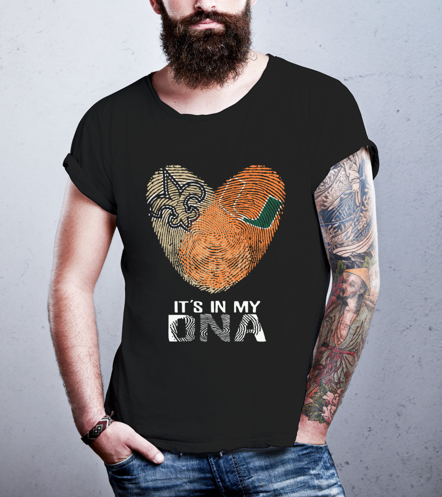 Saints Hurricanes It's In My DNA Fleur De Lis And Fingerprint Heart T-Shirt