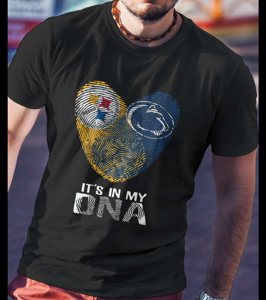 Steelers Penn State It's In My Dna Fingerprint Heart Logos T-Shirt