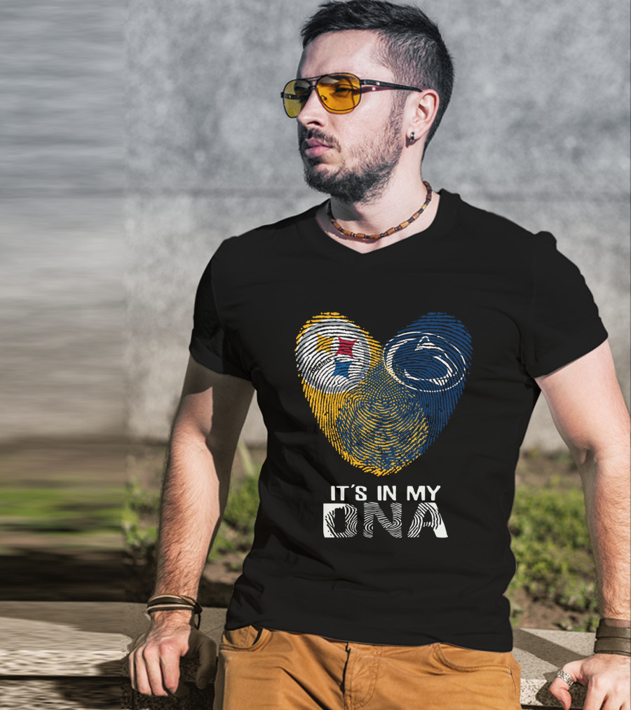 Steelers Penn State It's In My Dna Fingerprint Heart Logos T-Shirt