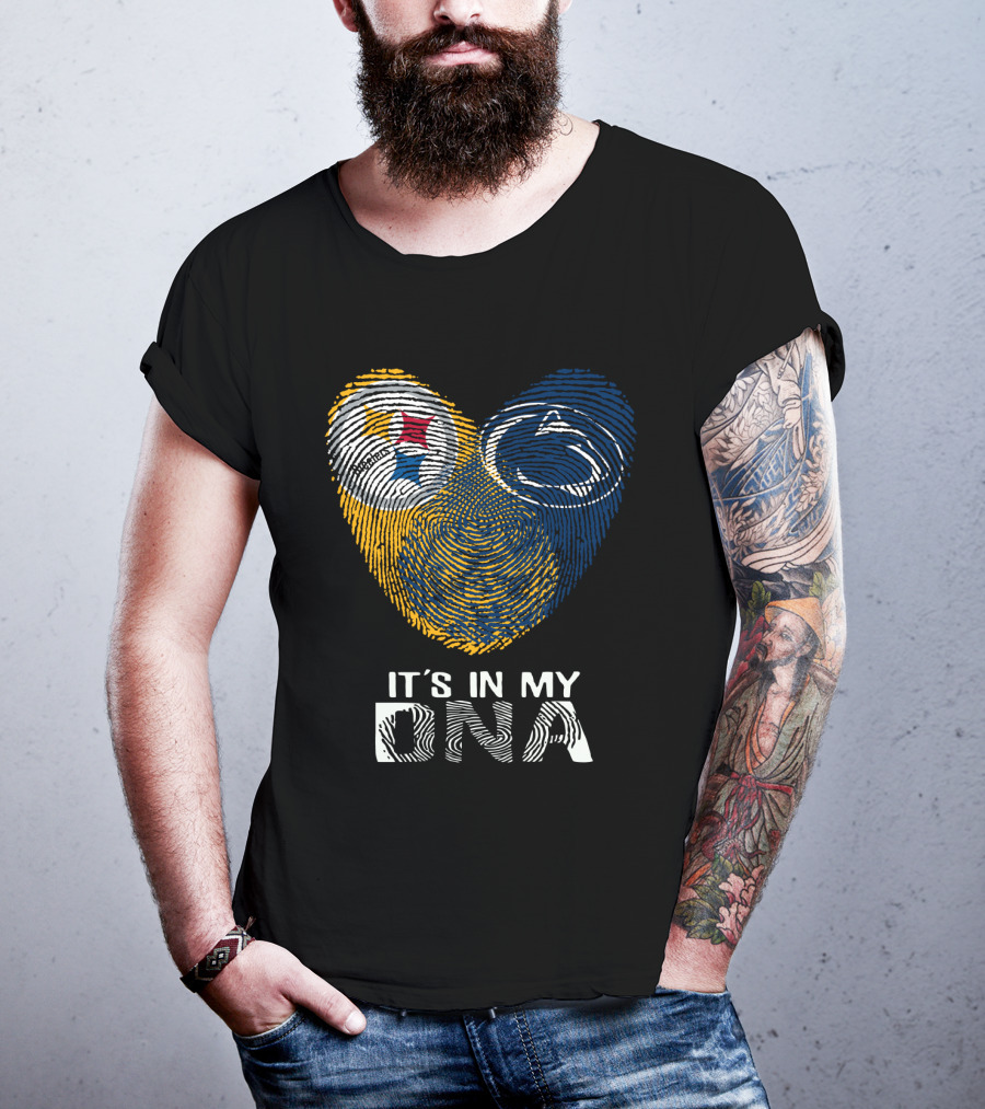 Steelers Penn State It's In My Dna Fingerprint Heart Logos T-Shirt