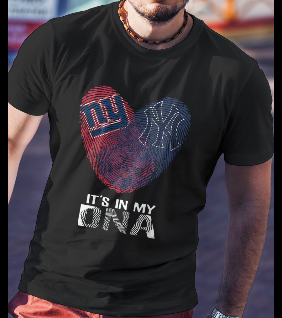 Giants Yankees NY It's In My DNA Fingerprint Heart T-Shirt