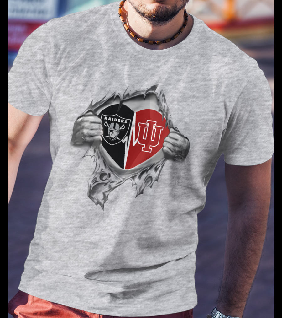 Raiders Hoosiers Heartbeat Fusion With Raider And IU T-Shirt