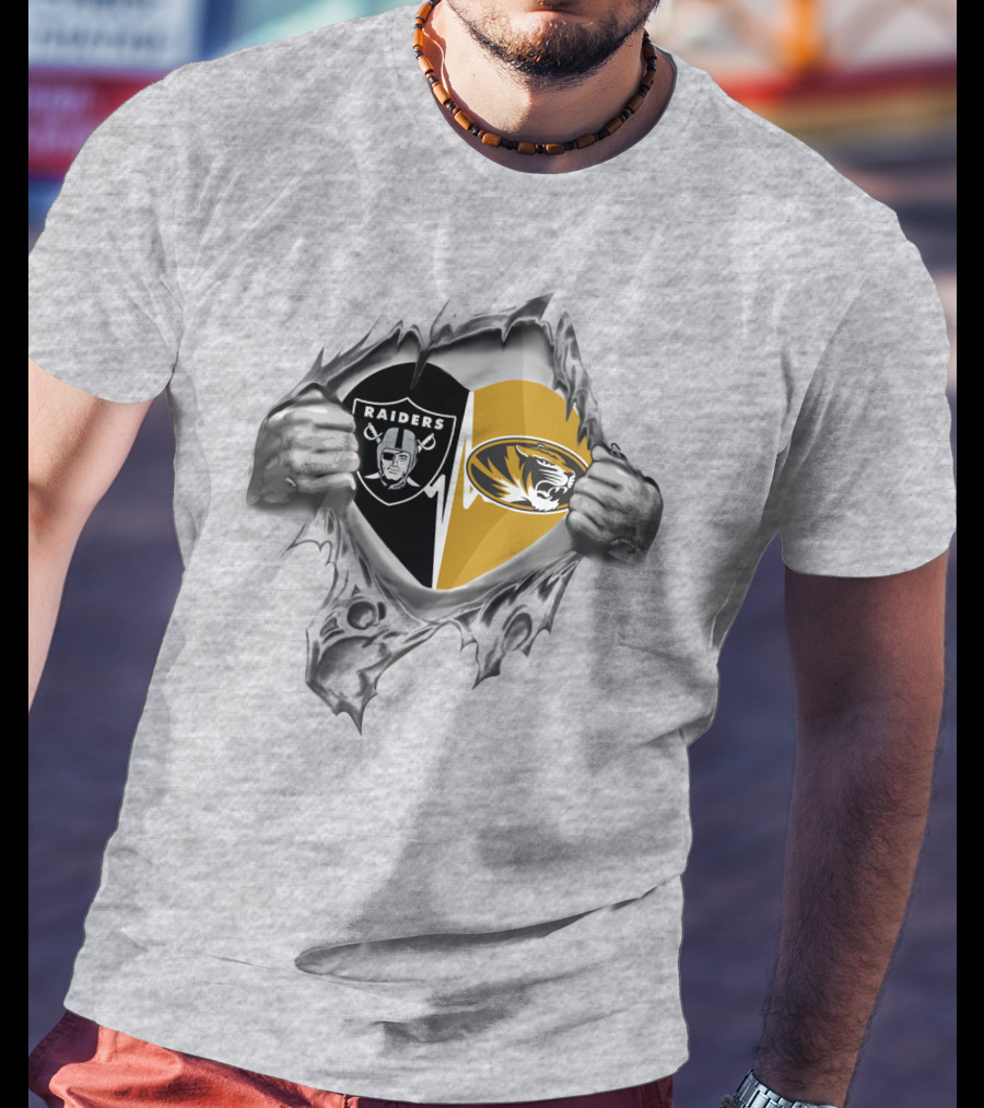 Raiders Tigers Heartbeat Raiders Missouri Tigers T-Shirt