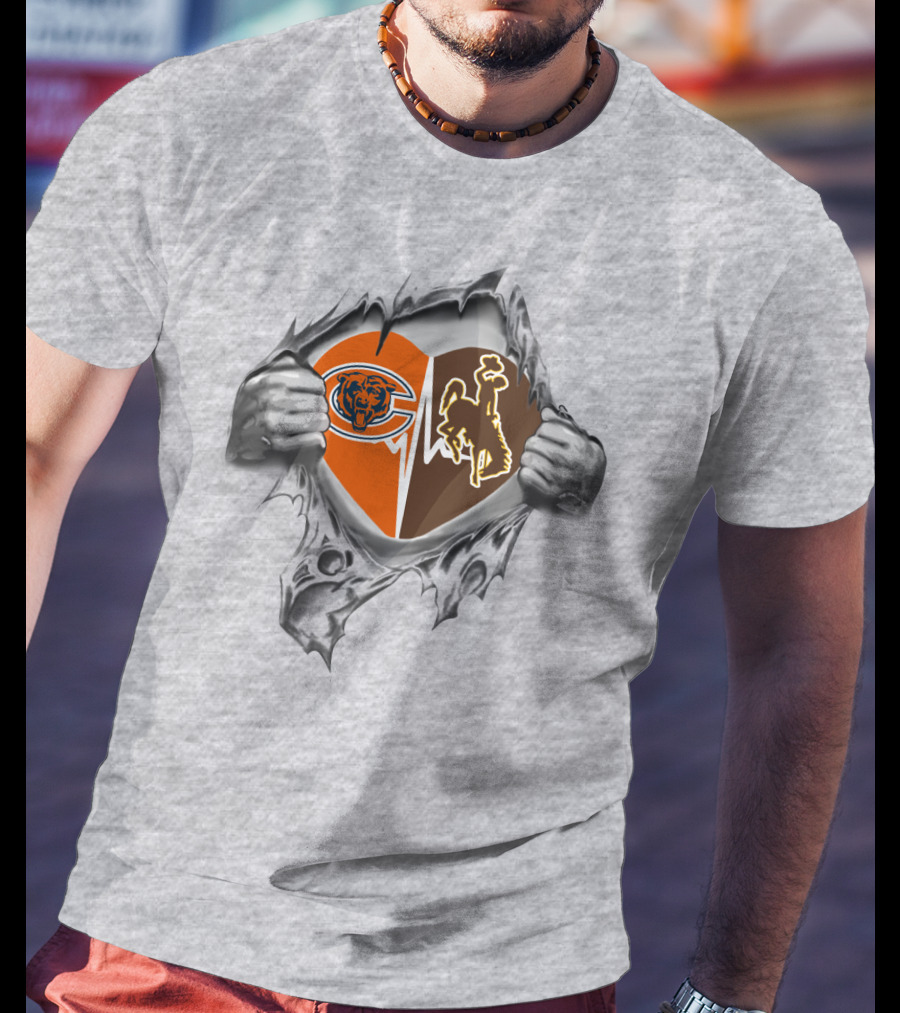 Bears Cowboys Heart Logo Tearing Open T-Shirt