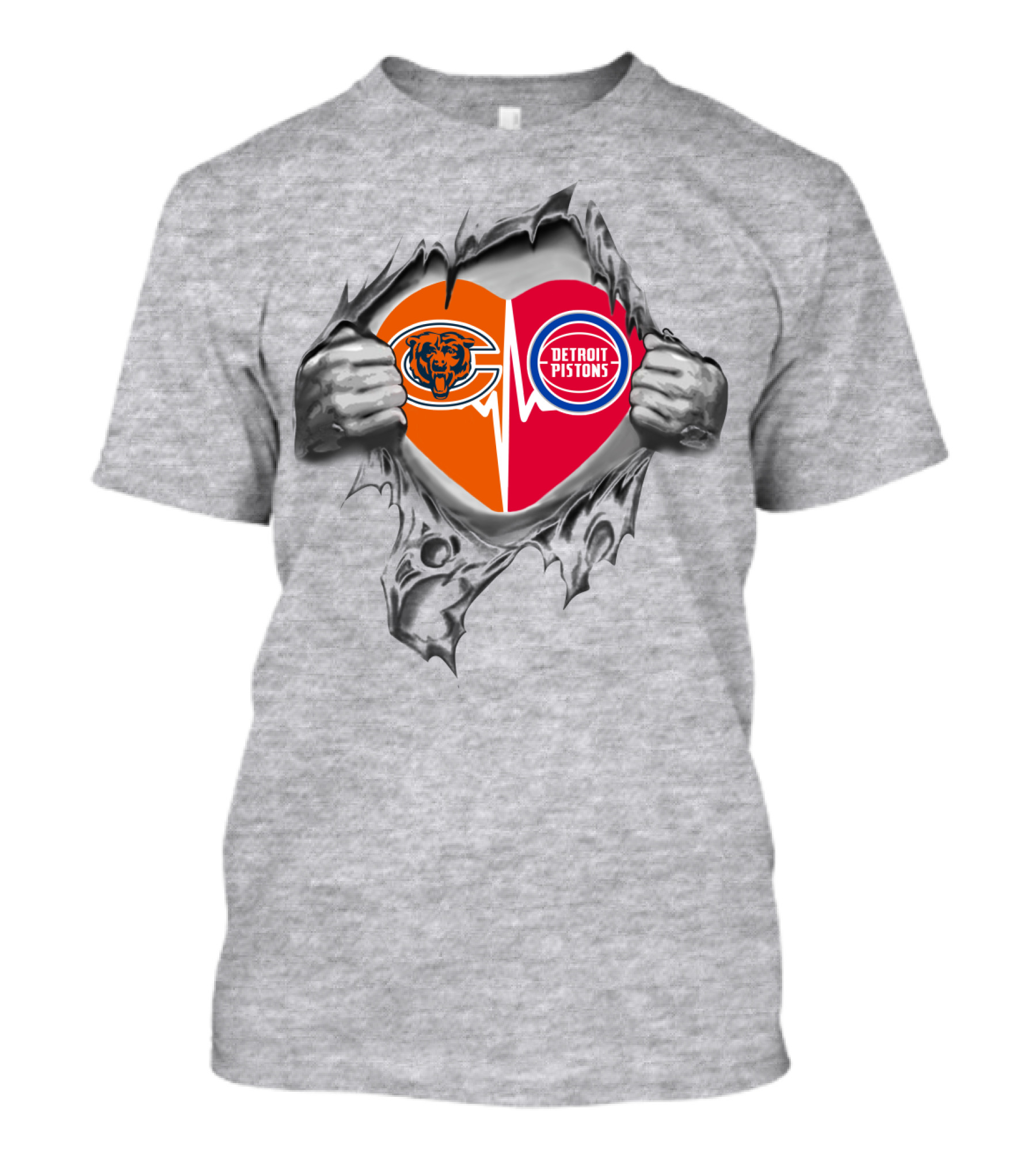 Chicago Bears Detroit Pistons Heart Logo Fusion T-Shirt