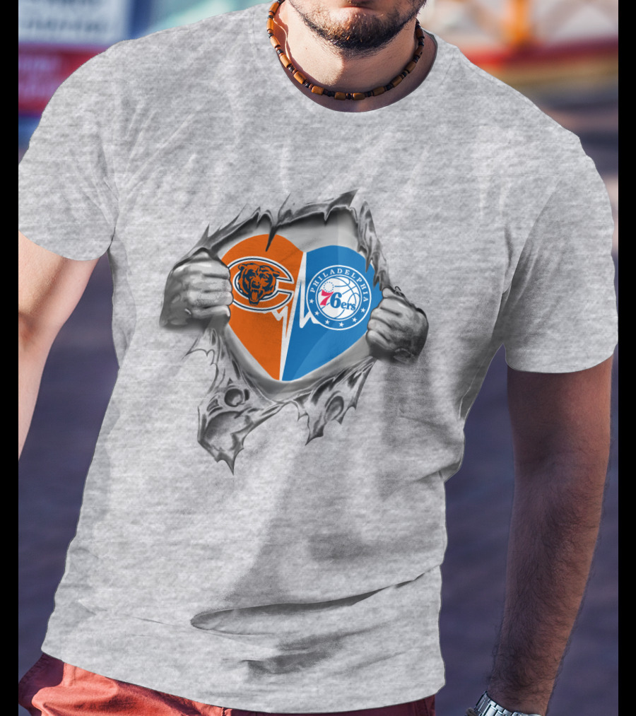 Bears 76Ers It's In My Heart Philadelphia 76ers Chicago Bears T-Shirt