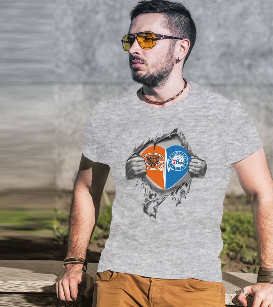 Bears 76Ers It's In My Heart Philadelphia 76ers Chicago Bears T-Shirt