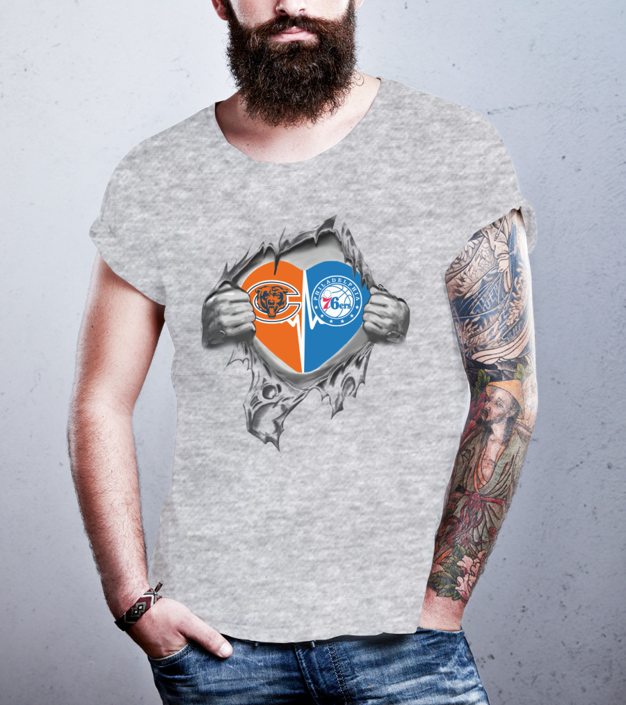 Bears 76Ers It's In My Heart Philadelphia 76ers Chicago Bears T-Shirt