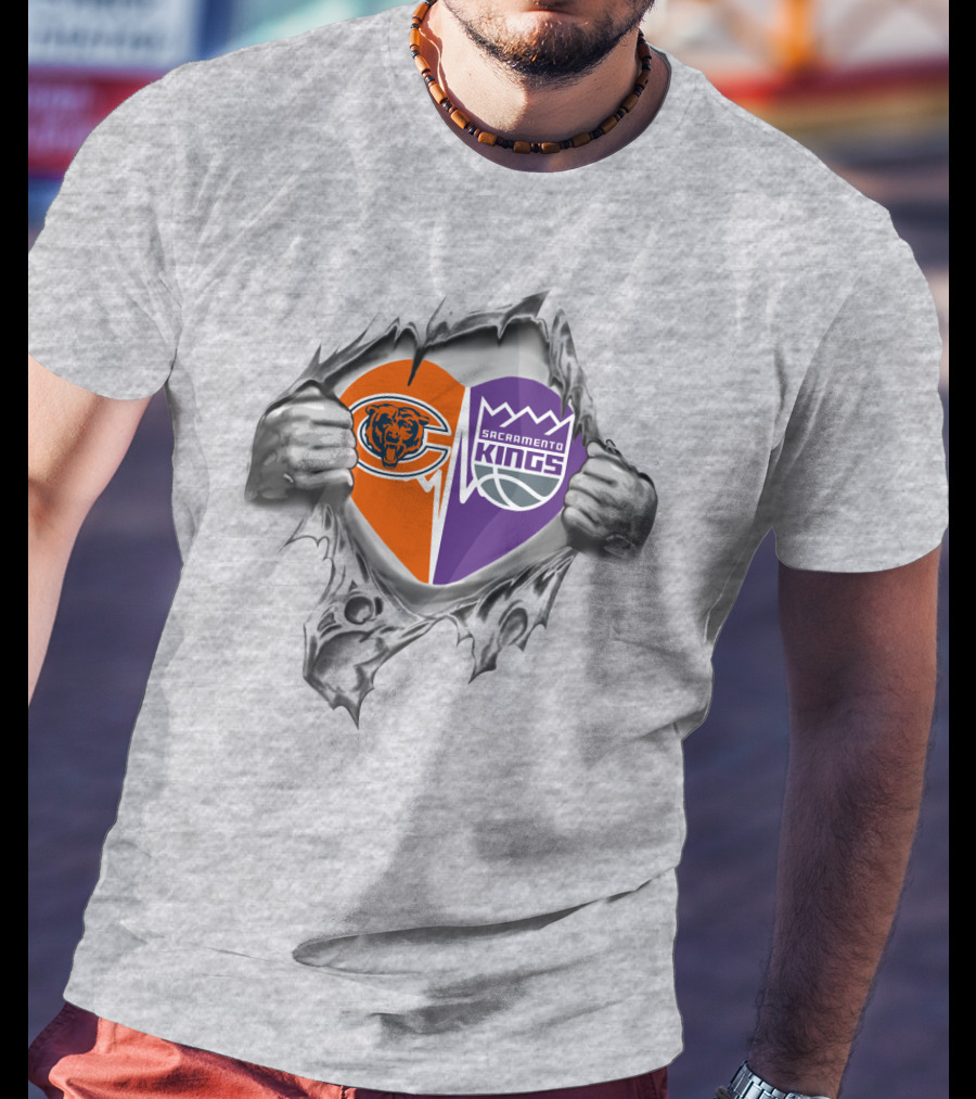Bears Sacramento Kings Heart Symbol Torn Fabric T-Shirt