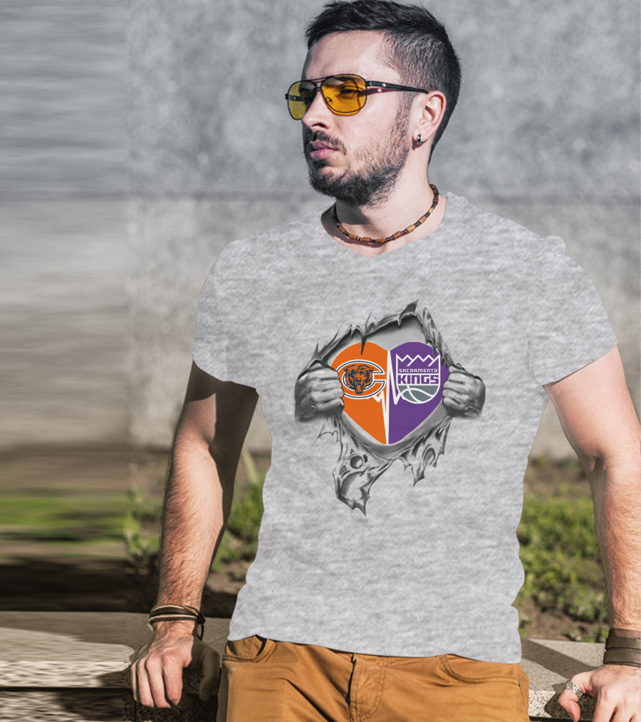 Bears Sacramento Kings Heart Symbol Torn Fabric T-Shirt
