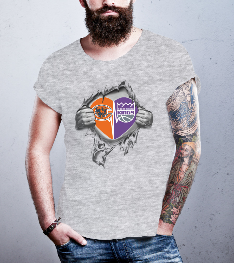 Bears Sacramento Kings Heart Symbol Torn Fabric T-Shirt