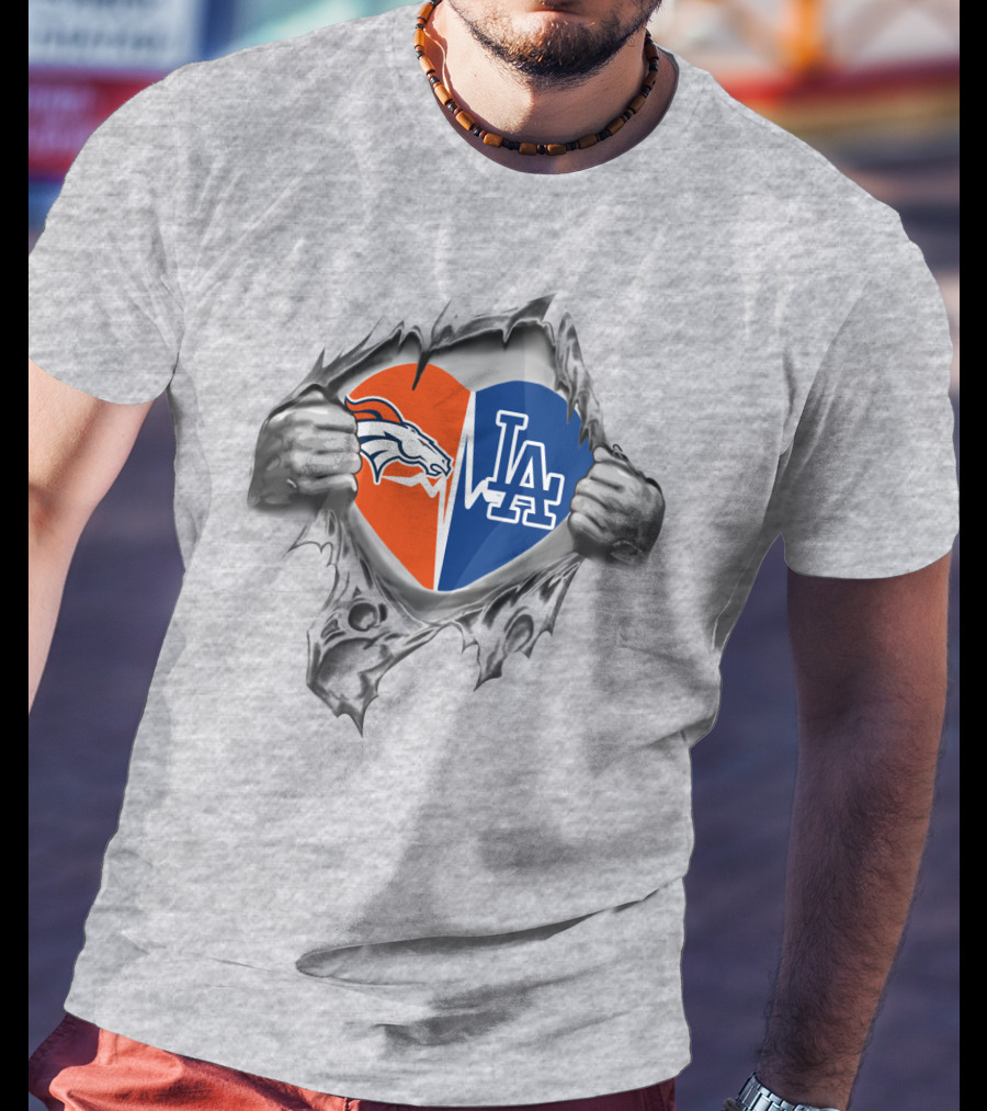 Broncos Dodgers Heart Torn Open T-Shirt