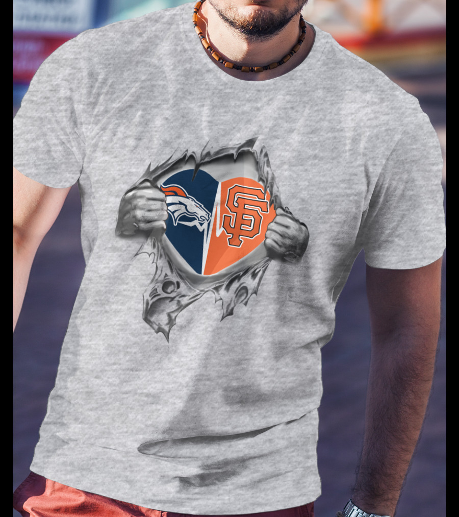 Broncos SF Heart Dual Loyalty Torn Reveal T-Shirt