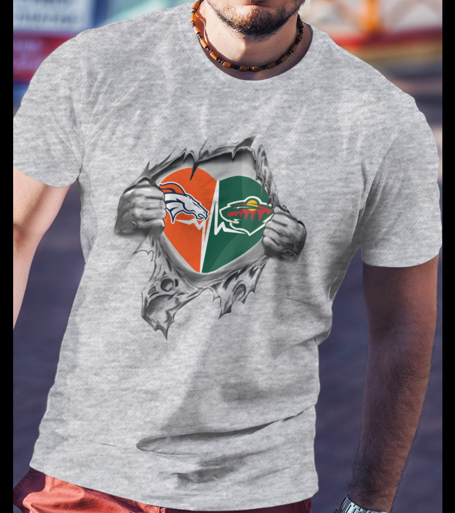 Broncos Wild Heart Minnesota Wild Dual Loyalty Sports Passion T-Shirt