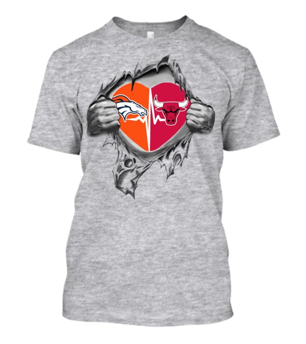 Broncos Bulls Heart Dual Logo Symbol T-Shirt