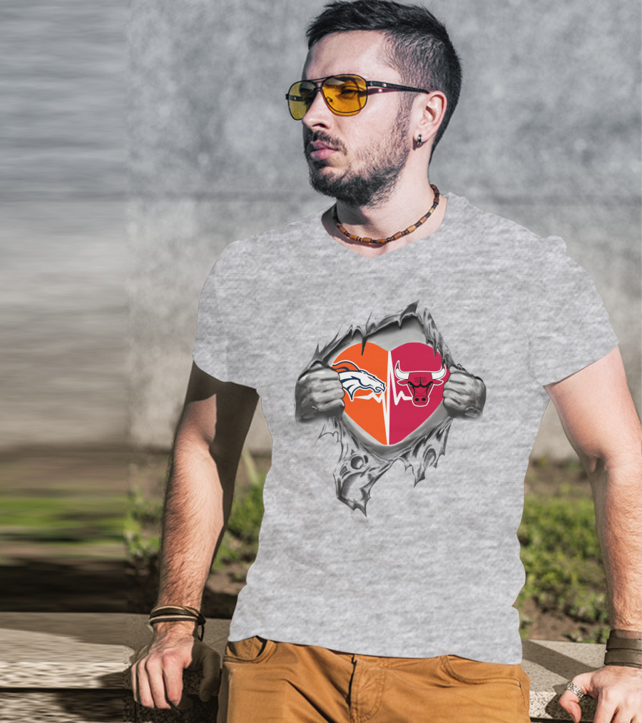 Broncos Bulls Heart Dual Logo Symbol T-Shirt