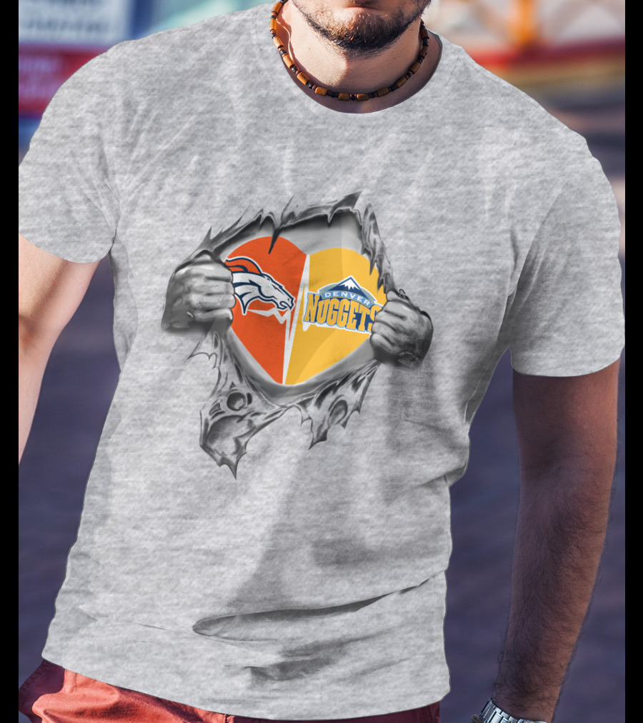 Broncos Nuggets Heart Denver Loyalty Nfl Nba Fan Pride T-Shirt