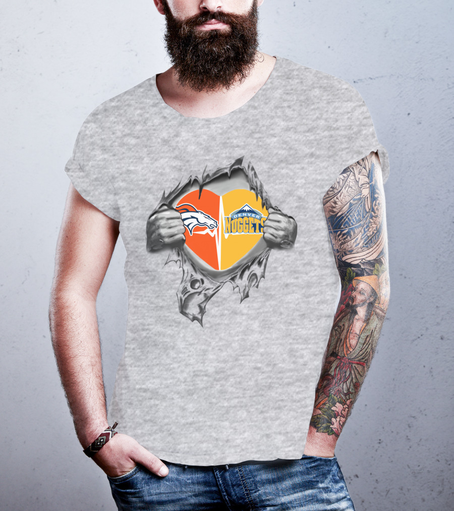 Broncos Nuggets Heart Denver Loyalty Nfl Nba Fan Pride T-Shirt
