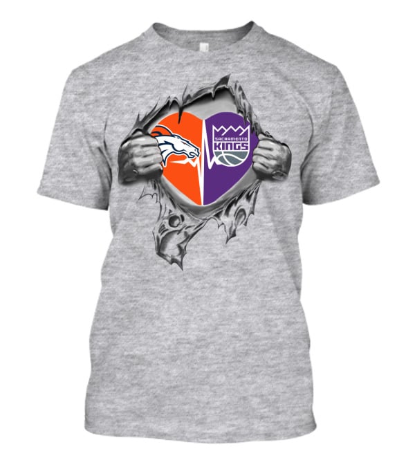 Broncos Sacramento Kings Heart Torn Metal T-Shirt