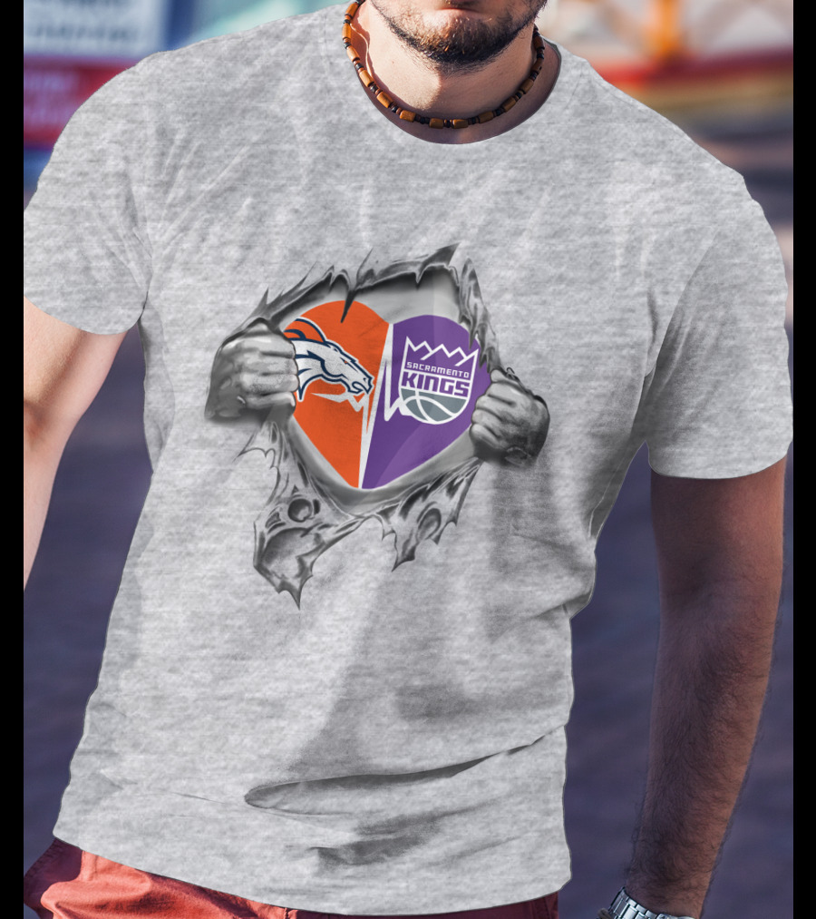 Broncos Sacramento Kings Heart Torn Metal T-Shirt