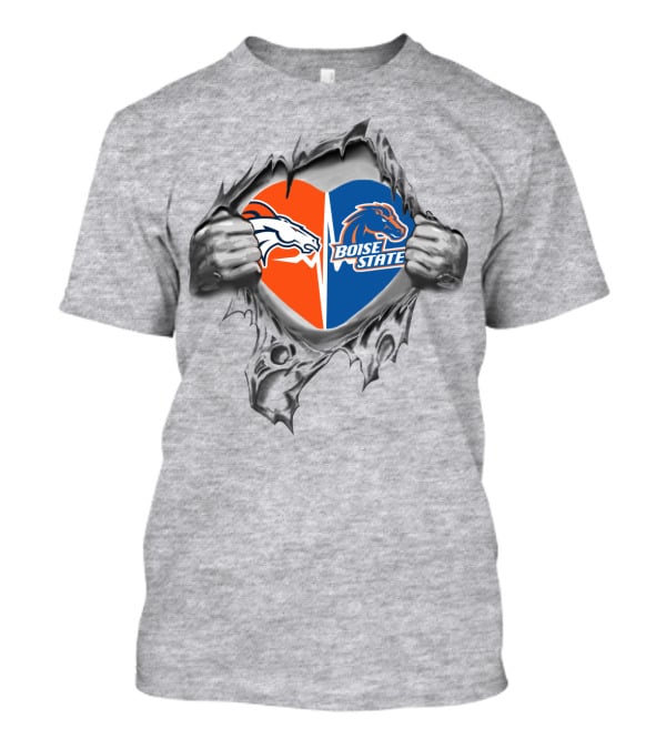 Broncos Boise State Heart Torn Open Hands Logos T-Shirt