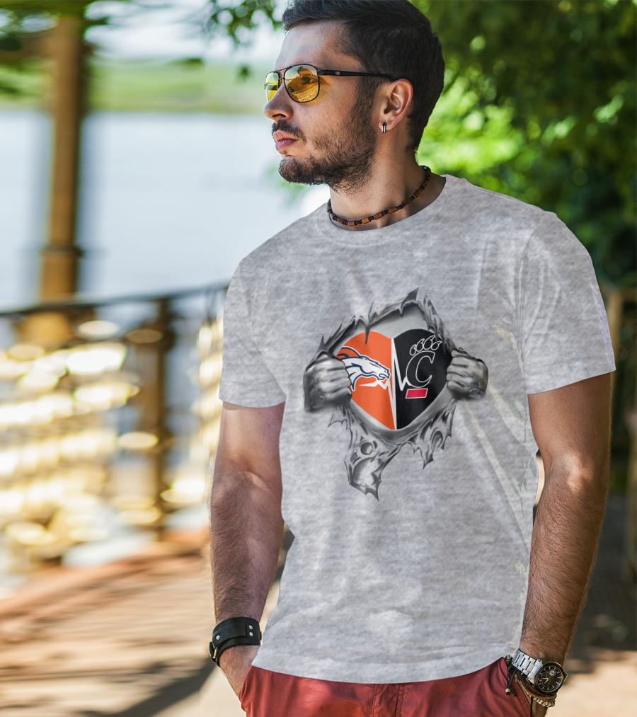 Broncos Bearcats Heart Rip Logo Fusion T-Shirt