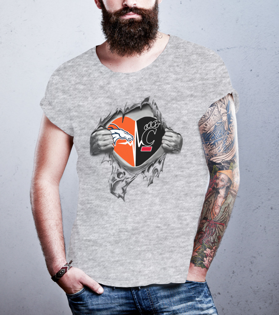 Broncos Bearcats Heart Rip Logo Fusion T-Shirt