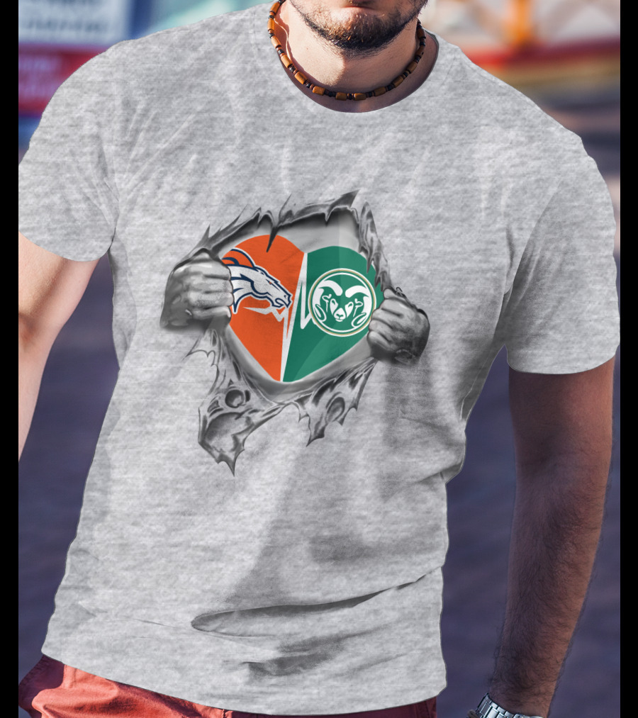 Broncos Rams Split Heart Torn Reveal T-Shirt
