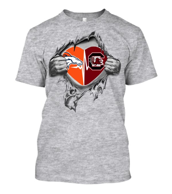Broncos Gamecocks Heart Rip Logo Blend T-Shirt