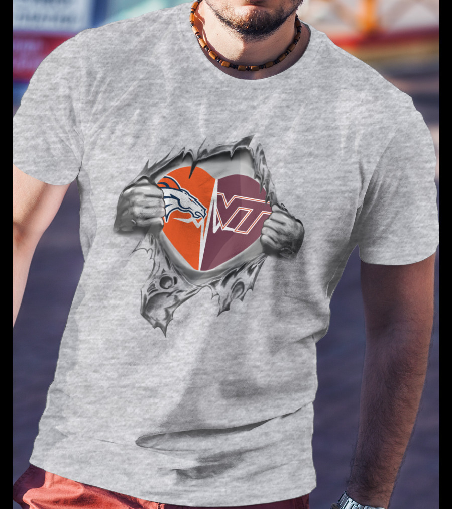 Broncos Virginia Tech Heart Logo Dual Pride T-Shirt