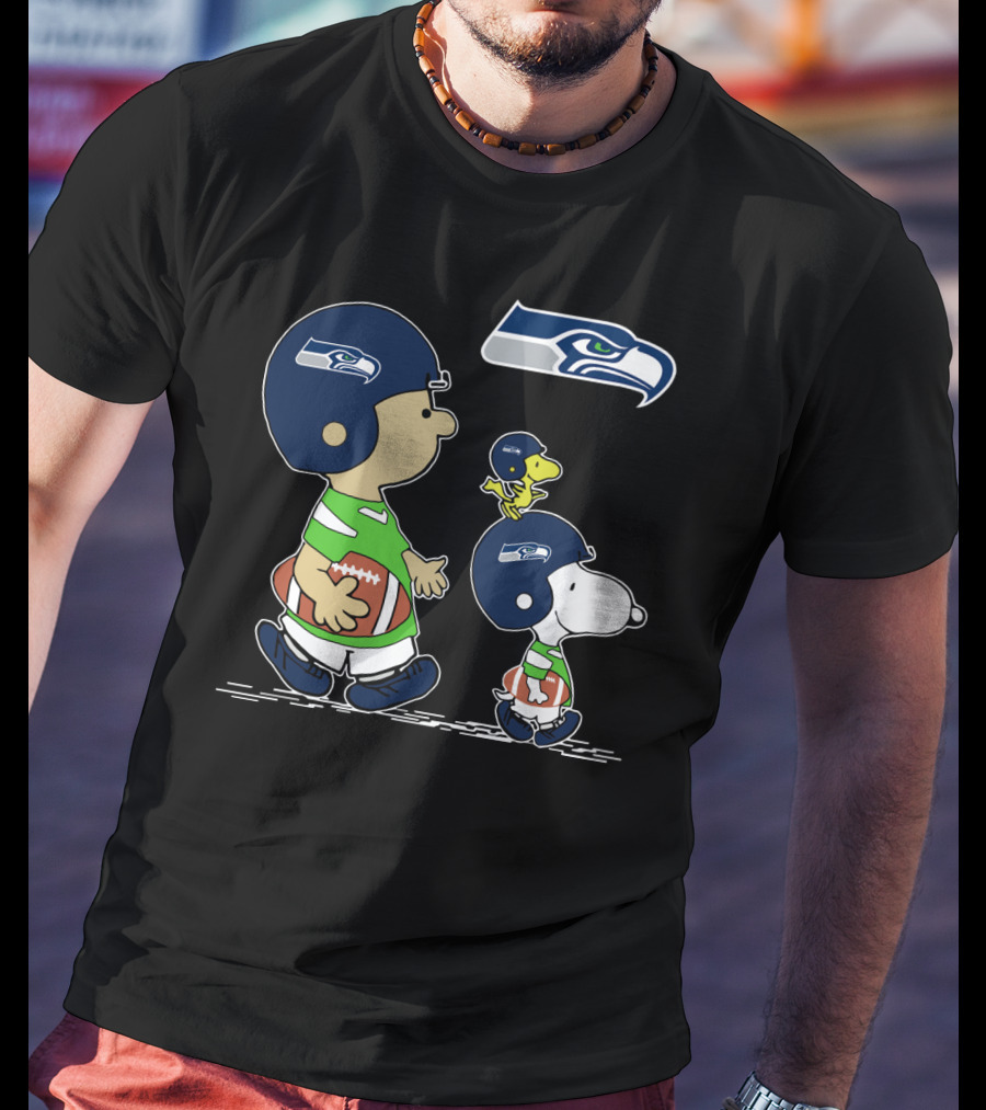 Peanuts Characters Seahawks Football Helmets T-Shirt