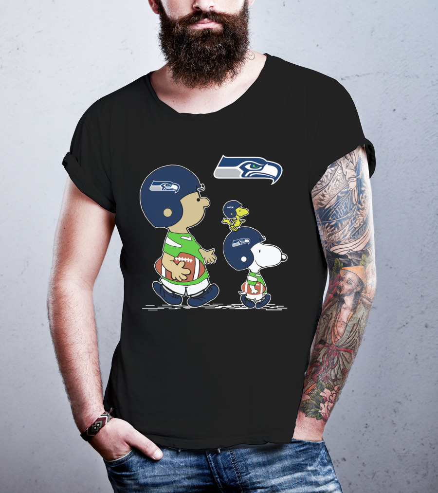 Peanuts Characters Seahawks Football Helmets T-Shirt