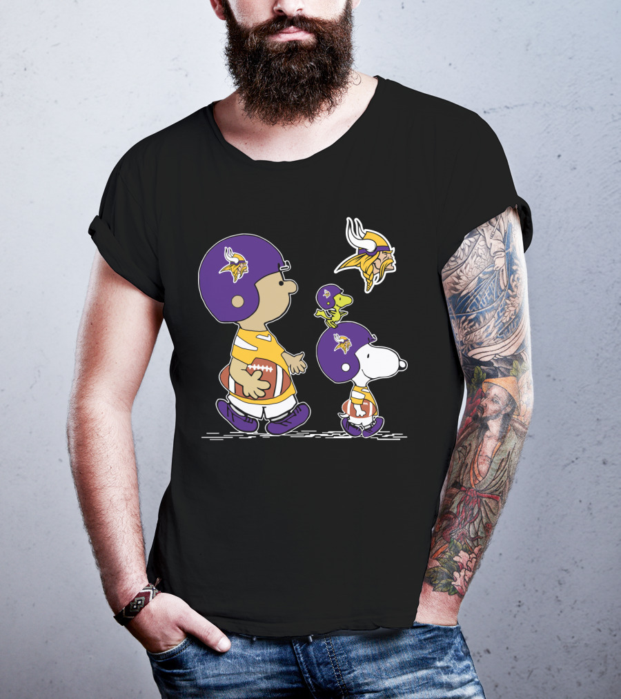 Minnesota Vikings Snoopy And Woodstock Football Team Collaboration T-Shirt