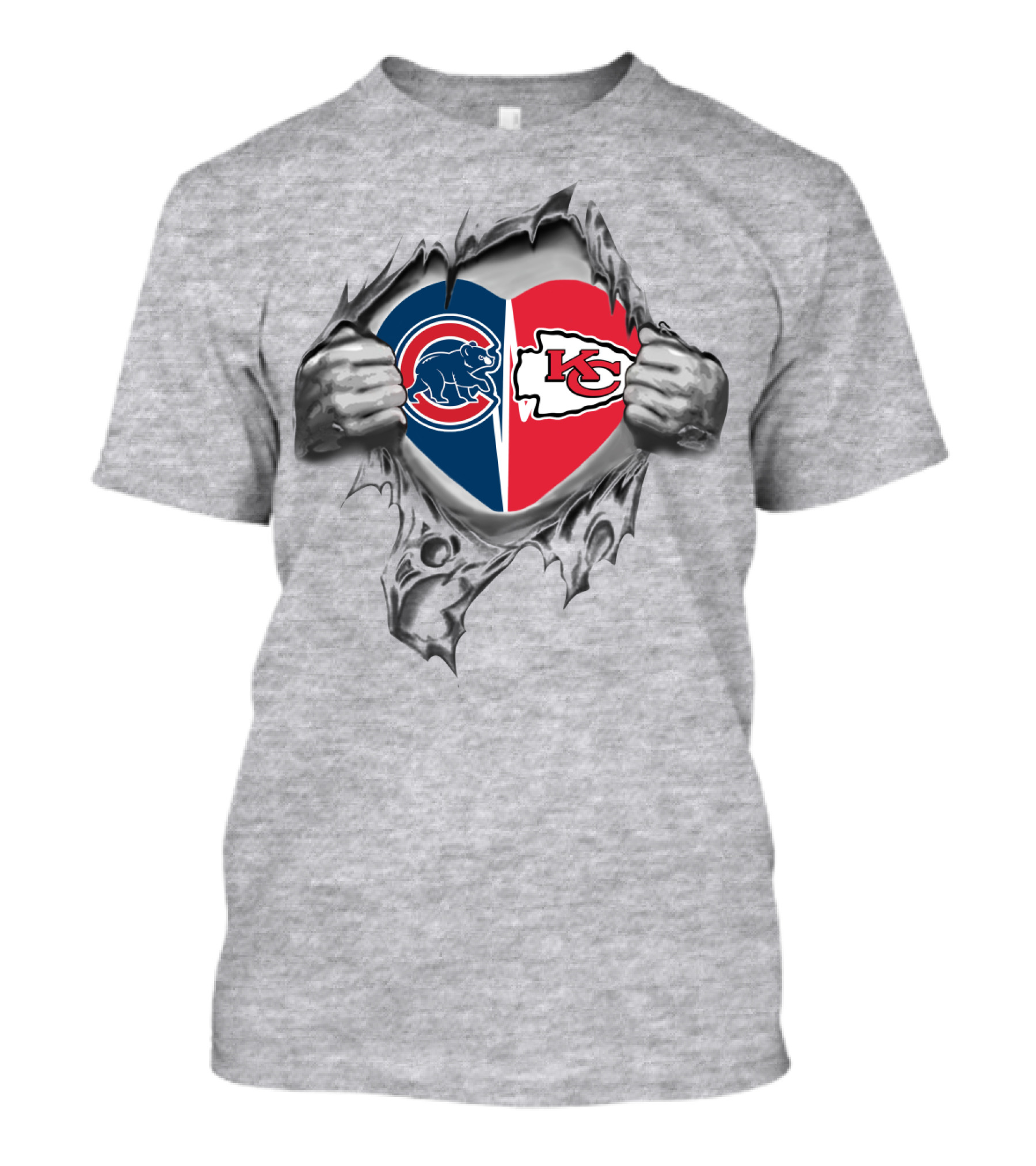 Chiefs Cubs Heart Logos Ripped T-Shirt