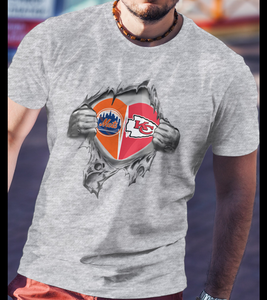 Chiefs And Mets Heart Symbol Split T-Shirt