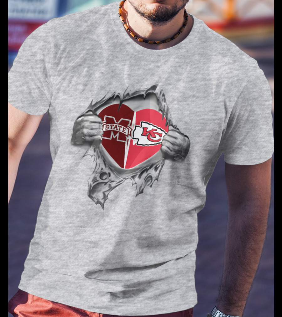 Mississippi State Kansas City Chiefs Heart Torn T-Shirt