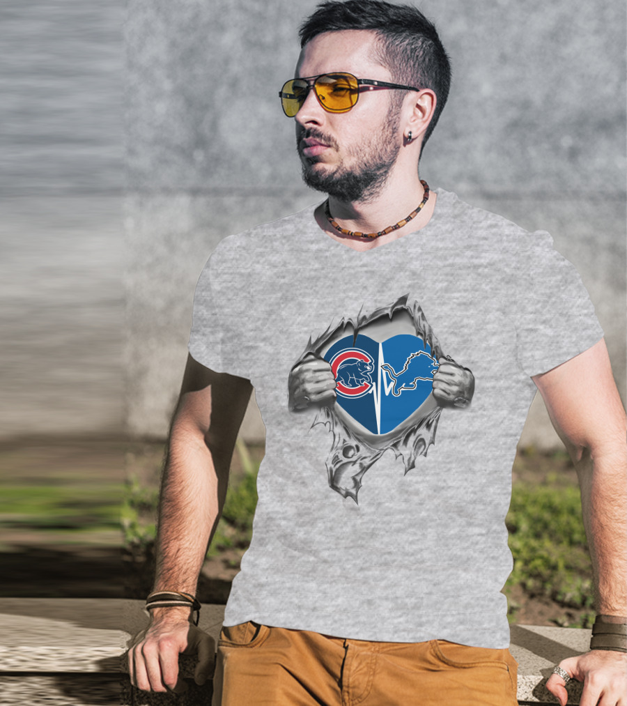 Cubs Lions Heart Chicago Detroit Sports Fans Passion T-Shirt