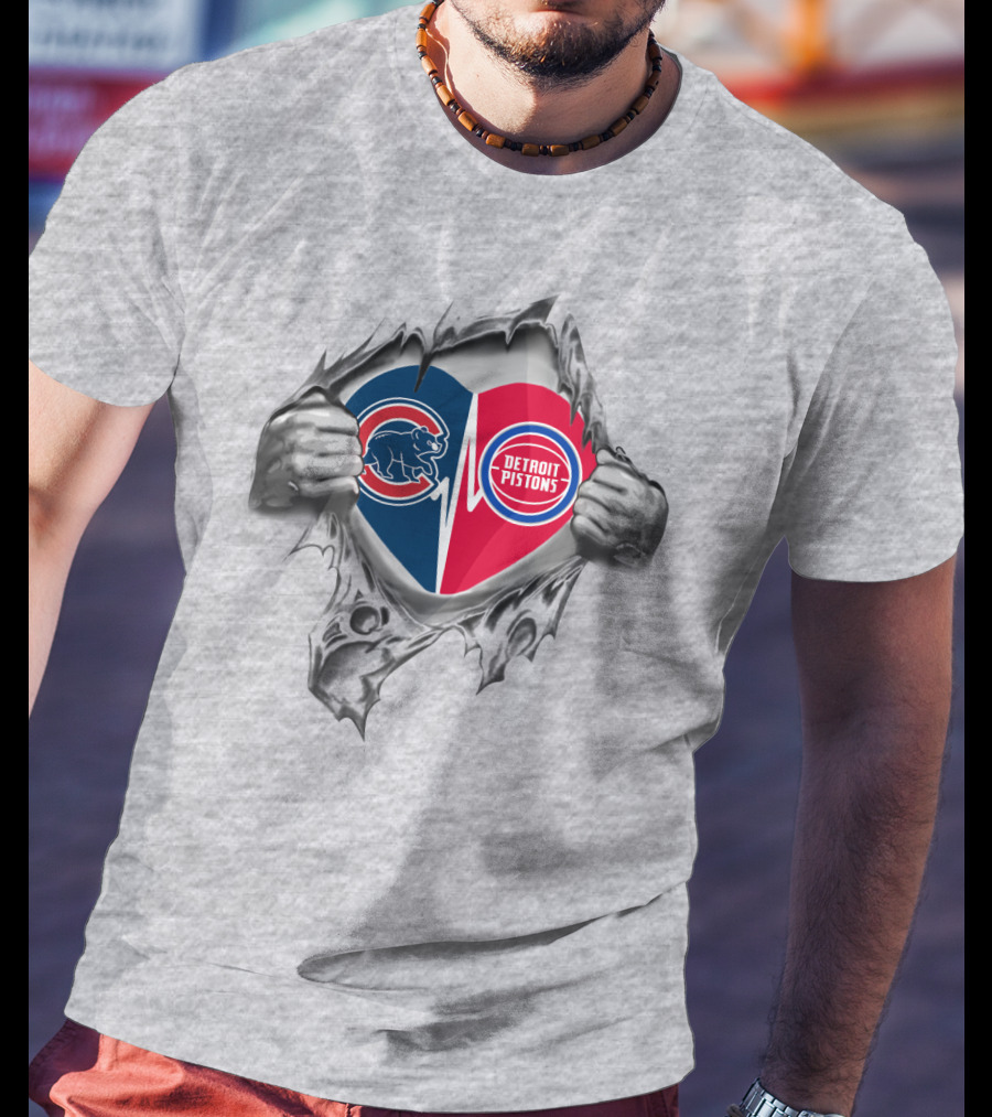 Cubs Detroit Pistons Heartbeat Passion T-Shirt