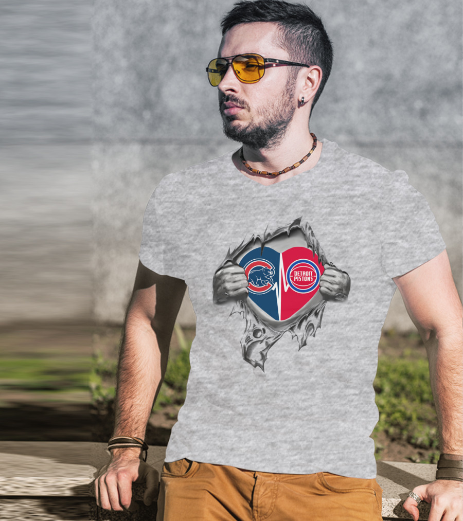 Cubs Detroit Pistons Heartbeat Passion T-Shirt