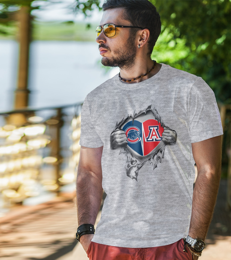 Cubs Arizona Heartbeat Emblem With Tearing Hands T-Shirt