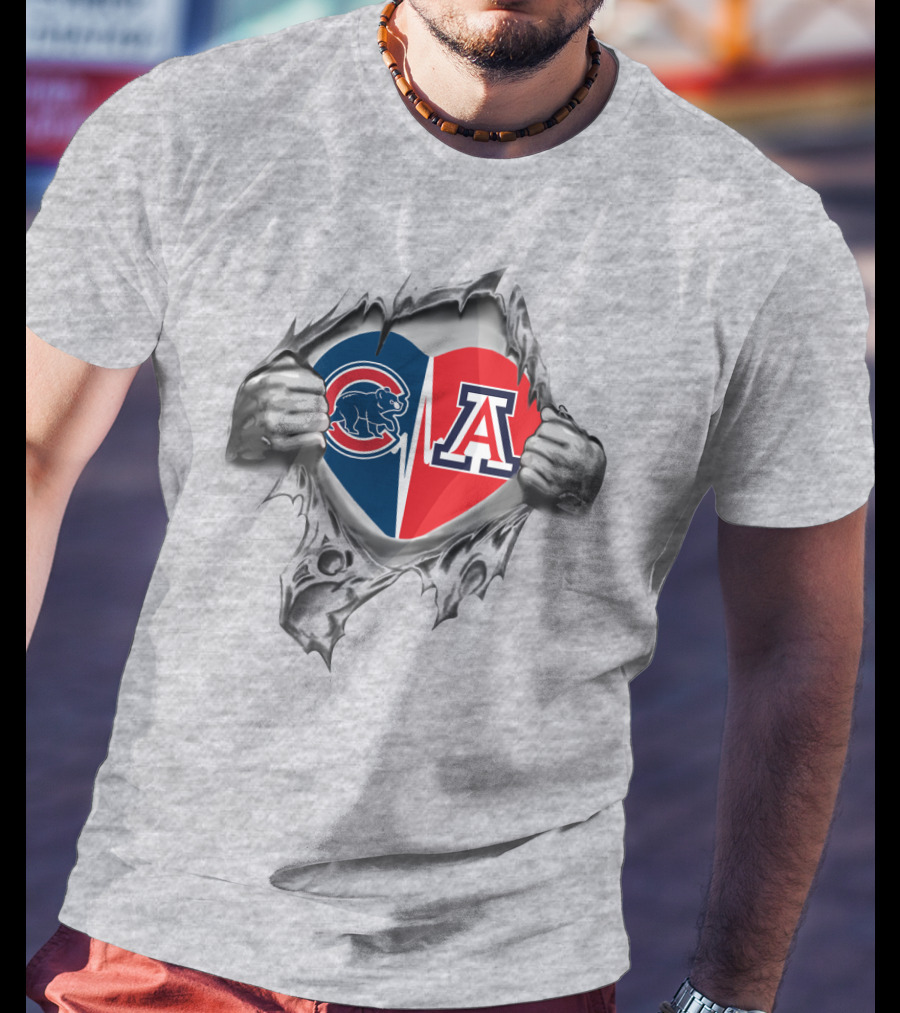 Cubs Arizona Heartbeat Emblem With Tearing Hands T-Shirt