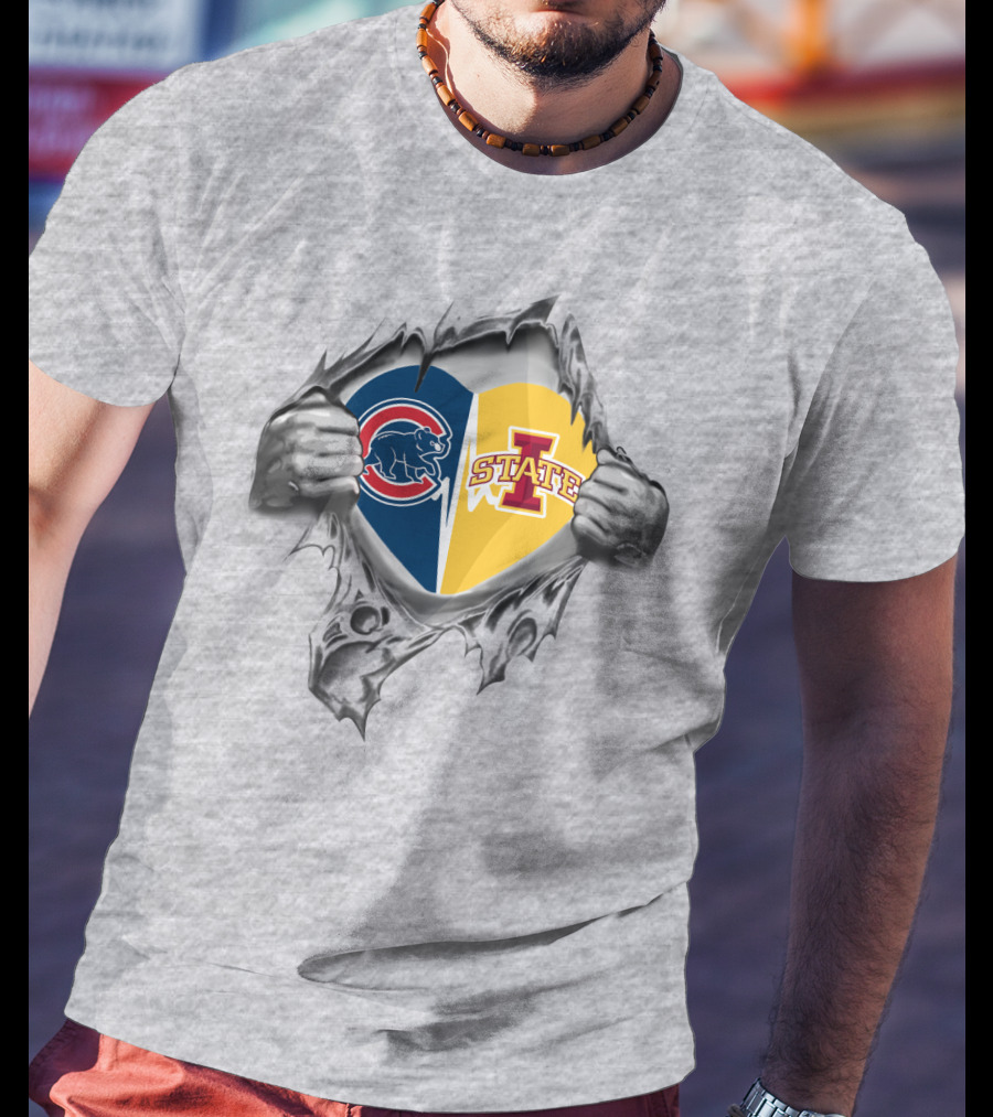 Cubs Iowa State Split Heart Emblem With Claw Rip T-Shirt