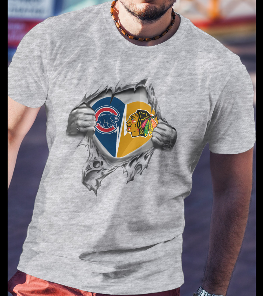 Cubs Blackhawks Love Inside Heartburst T-Shirt