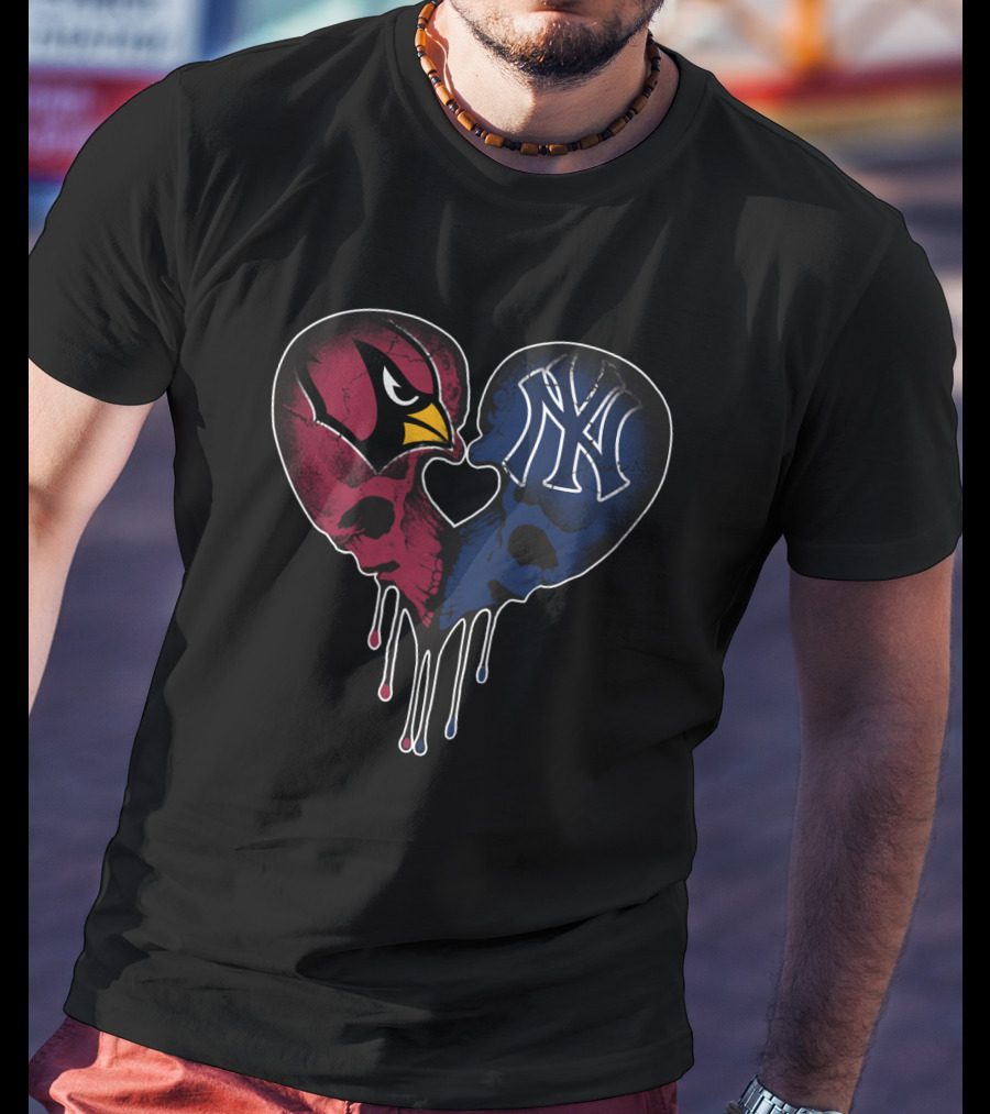 Cardinals Yankees Heart-Shaped Skull Fusion T-Shirt