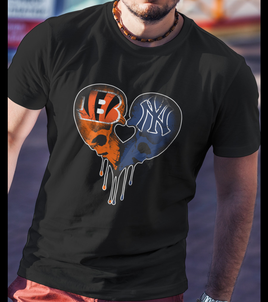 Bengals Yankees Skull Heart Love T-Shirt